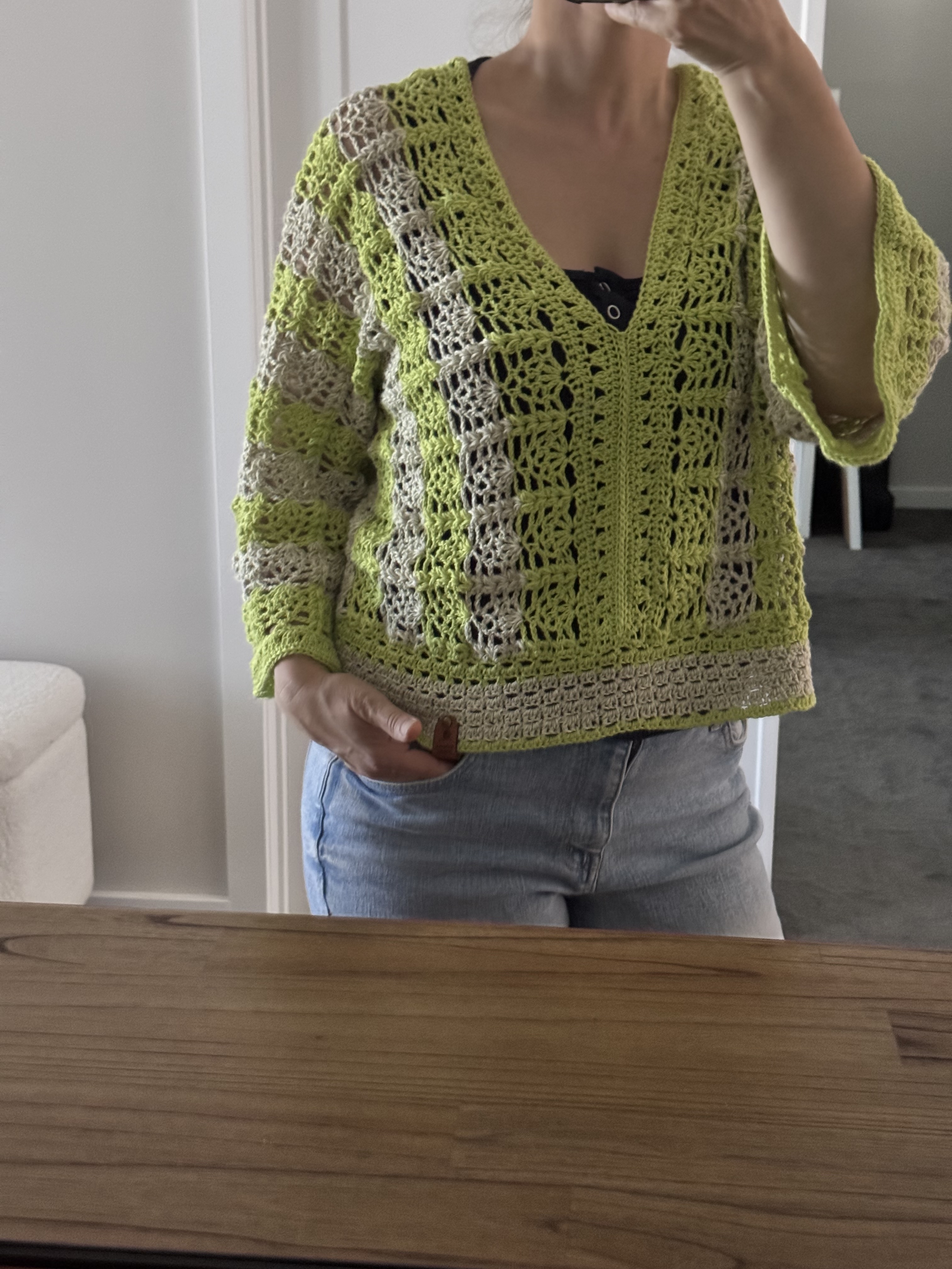 Juli wearing a handmade top